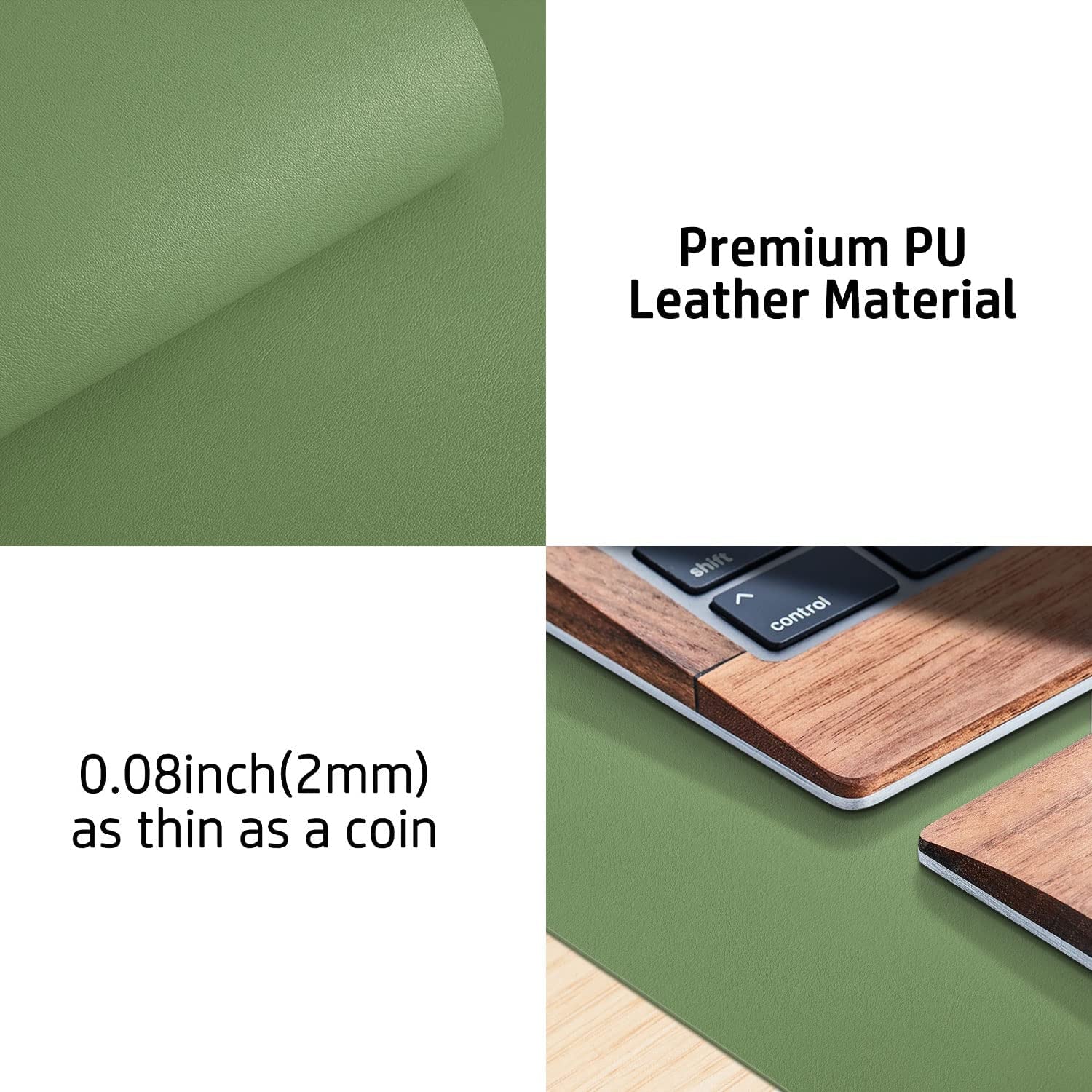 Leather Desk Pad Protector, Mouse Pad, Office Desk Mat, Non-Slip PU Leather Desk Blotter, Laptop Desk Pad, Waterproof Desk Writing Pad for Office and Home (31.5" X 15.7",Olive Green)