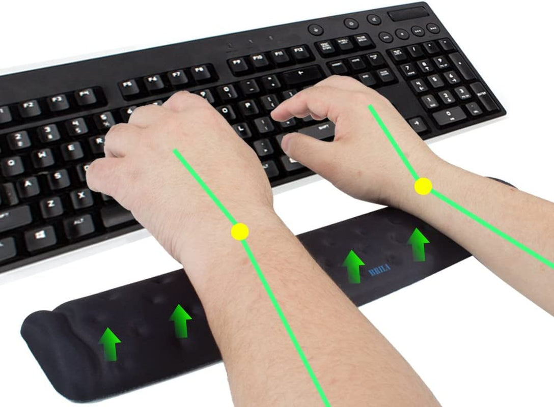 Memory Foam Mouse & Keyboard Wrist Rest Support Pad Cushion Set for Computer, Laptop, Office Work, PC Gaming - Massage Holes Design - Easy Typing Wrist Pain Relief (Black)