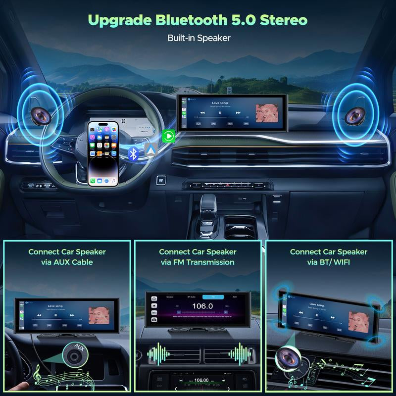 LAMTTO 2024 Newest 9.26 Inch Wireless Carplay &Android Auto with 4K Dash Cam,1080P Backup Camera, Car Audio with Voice Control/Bluetooth/G-Sense/Loop Recording/Mirror Link/Gps