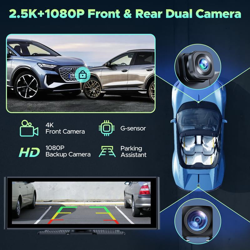 LAMTTO 2024 Newest 9.26 Inch Wireless Carplay &Android Auto with 4K Dash Cam,1080P Backup Camera, Car Audio with Voice Control/Bluetooth/G-Sense/Loop Recording/Mirror Link/Gps