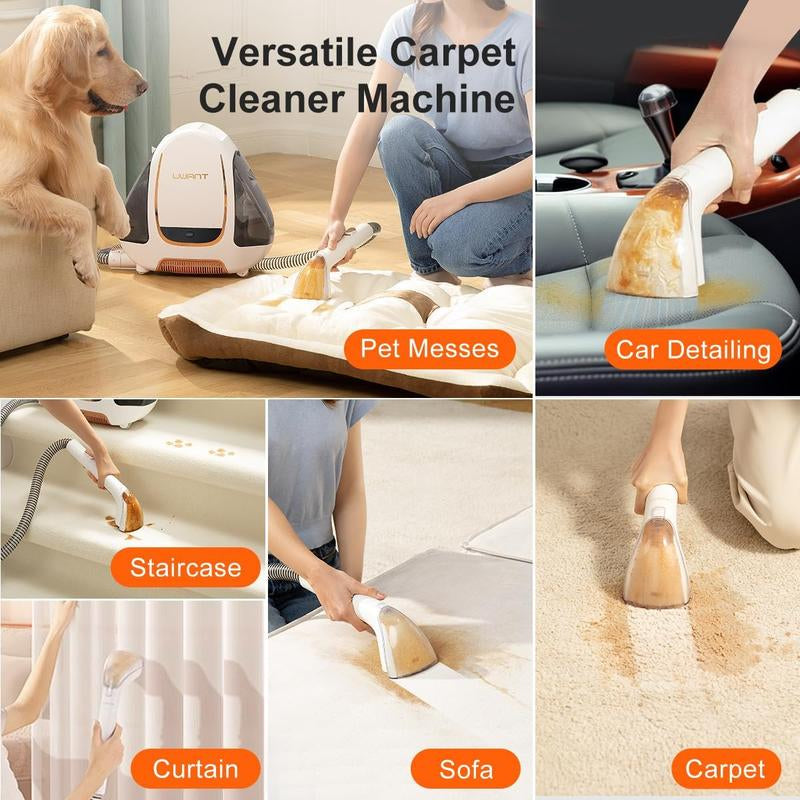 Uwant-Portable Carpet Cleaner, 12Kpa Powerful Suction Stain Remover with Self Cleaning Feature, Lightweight Carpet Shampooer for Deep Cleaning Couchs, Sofas, Car Seats and Pet Satins, B100-A