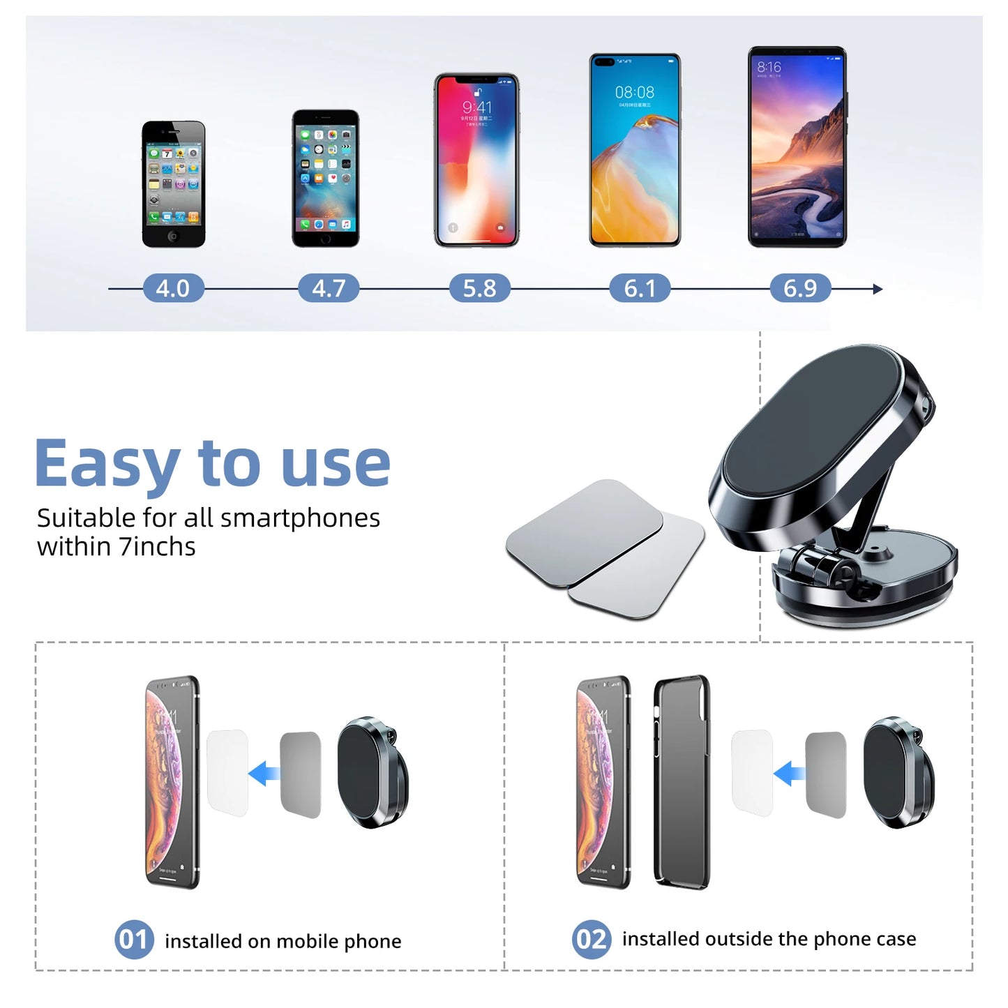 Magnetic Car Phone Holder Magnet Phone Bracket Foldable Dashboard Stand 360-Degree Rotatable Navigation Holder Car Accessories