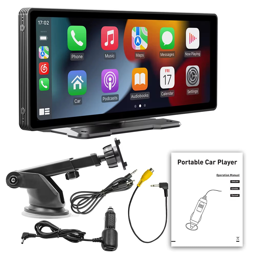 10.26 Inch Car Monitor Wireless Carplay /Android-Auto HD Screen Camera Bluetooth FM Transmitter USB TF Video Player