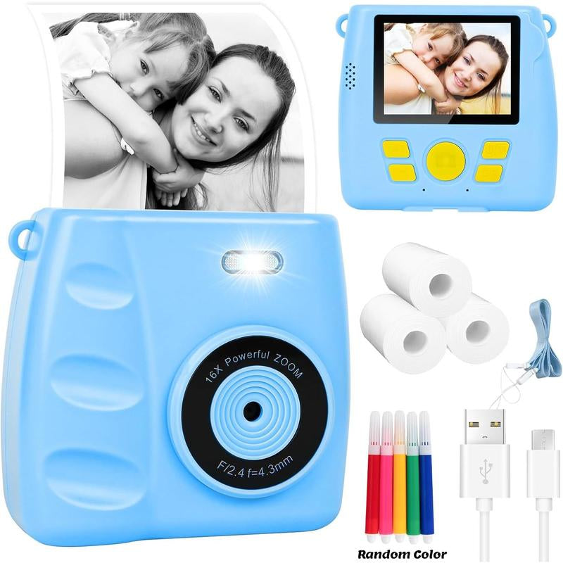 Portable Digital Camera, USB Rechargeable Instant Camera with 3 Rolls Print Paper, Outdoor Portable Camera Toy, Camera Toy for Birthday Gift