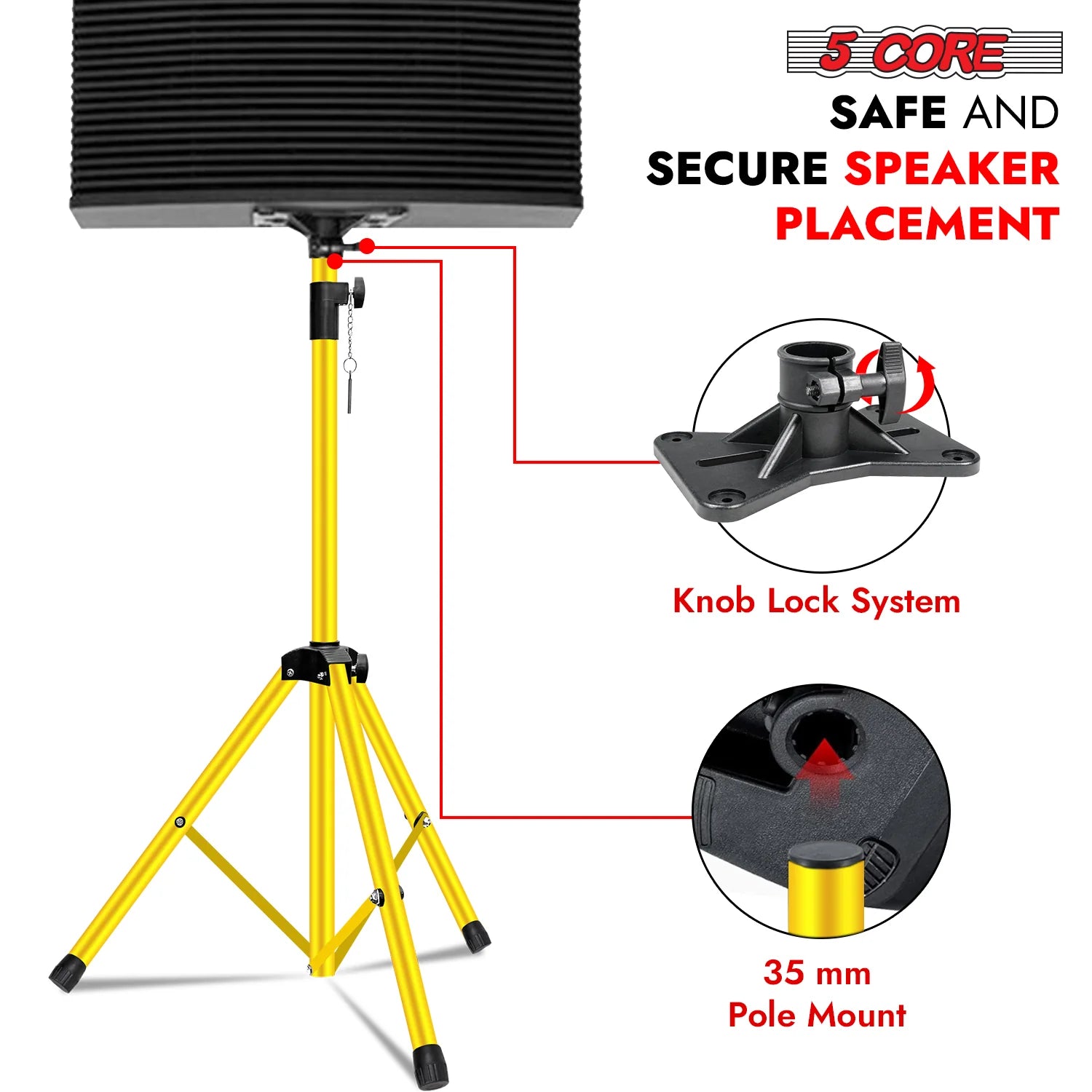 5Core Speaker Stand Tripod Tall Adjustable 72 Inch DJ Pole Mount Studio Monitor Stands Yellow