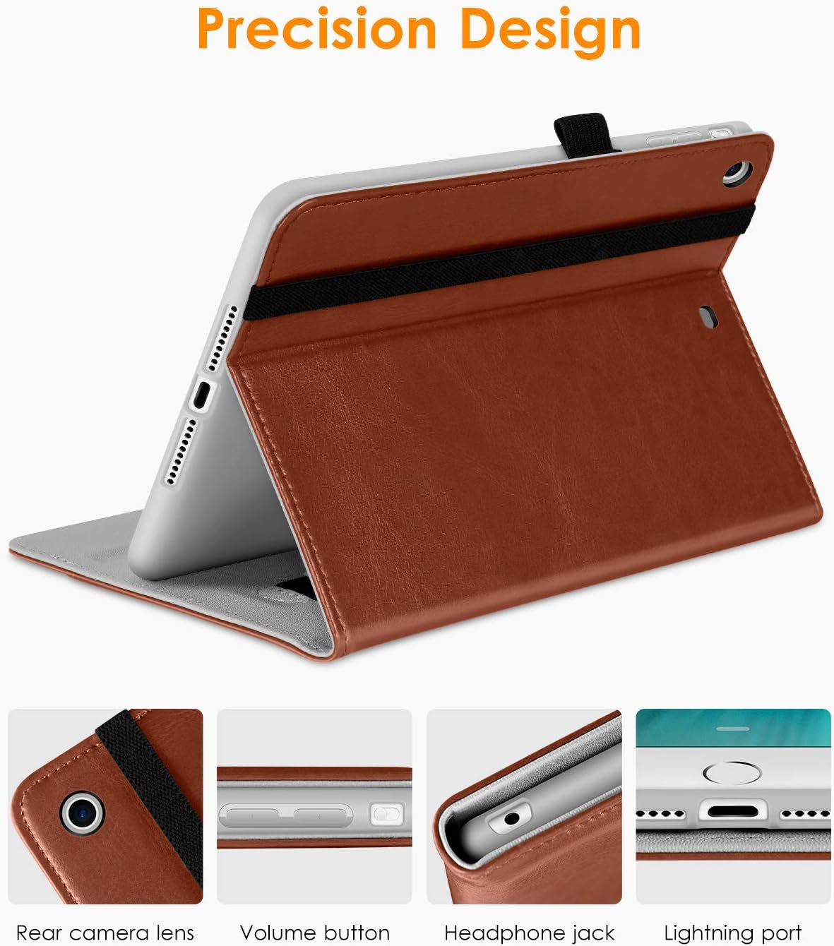 for Ipad Mini 1 2 3 Case, Premium Leather Folio Stand Cover Case with Multi-Angle Viewing and Auto Wake-Sleep Function, Front Pocket for Ipad Mini 1/Mini 2/Mini 3 - Brown