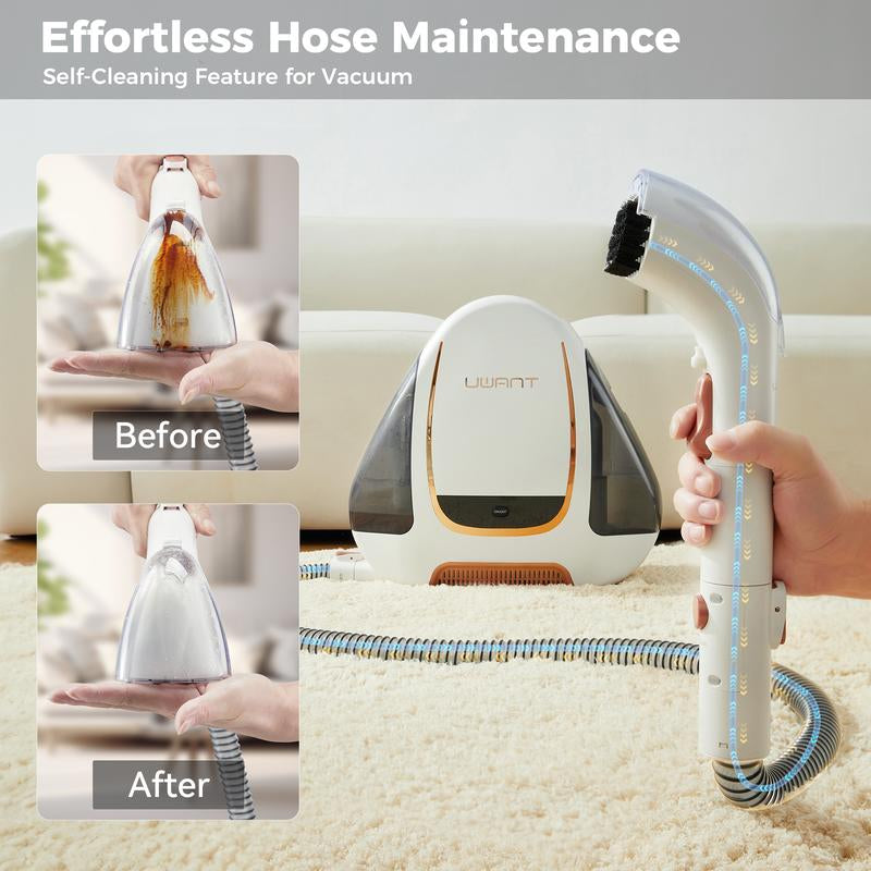 Uwant-Portable Carpet Cleaner, 12Kpa Powerful Suction Stain Remover with Self Cleaning Feature, Lightweight Carpet Shampooer for Deep Cleaning Couchs, Sofas, Car Seats and Pet Satins, B100-A