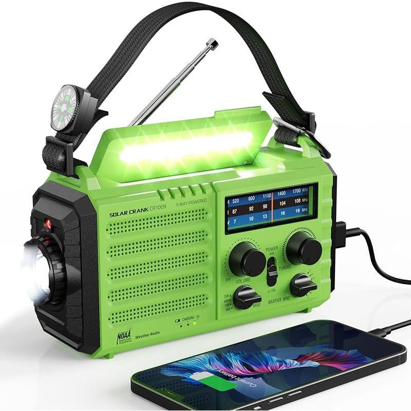 Emergency Radio, 5000Mah/18500Mwh Weather Radio, Solar Hand Crank Radio with AM/FM/SW/NOAA Alert, Cell Phone Charger, Headphone Jack, Flashlight and SOS Siren Audio Emergency Preparedness