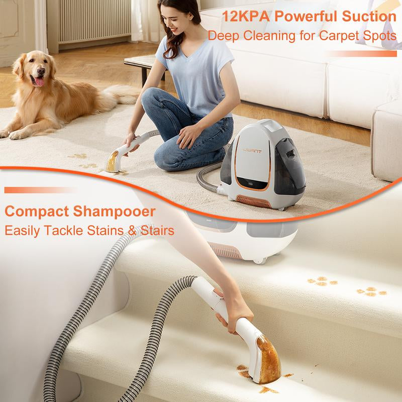 Uwant-Portable Carpet Cleaner, 12Kpa Powerful Suction Stain Remover with Self Cleaning Feature, Lightweight Carpet Shampooer for Deep Cleaning Couchs, Sofas, Car Seats and Pet Satins, B100-A