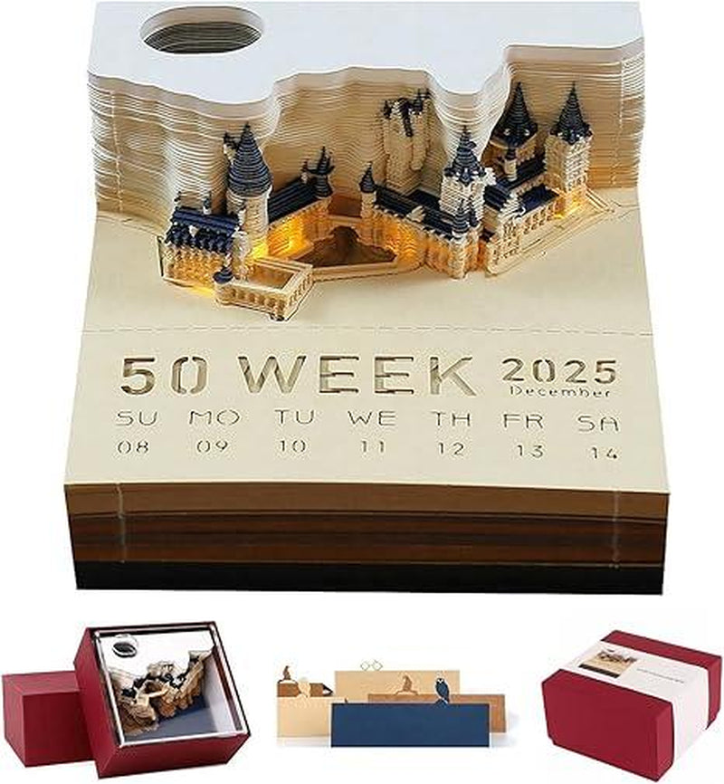 3D Calendar 2025 with Lights | DIY Tear-Away Timepiece Calendar & Memo Pad | Paper Carving Art for Desktop Decor & Unique Gifts,Perfect Birthday Gift and Christmas Gift.