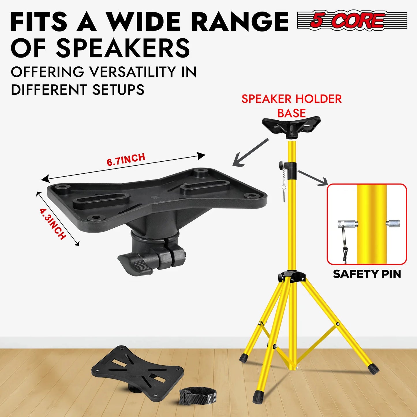 5Core Speaker Stand Tripod Tall Adjustable 72 Inch DJ Pole Mount Studio Monitor Stands Yellow