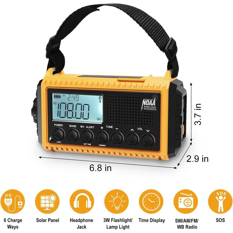 Emergency Radio, 5000Mah/18500Mwh Weather Radio, Solar Hand Crank Radio with AM/FM/SW/NOAA Alert, Cell Phone Charger, Headphone Jack, Flashlight and SOS Siren Audio Emergency Preparedness