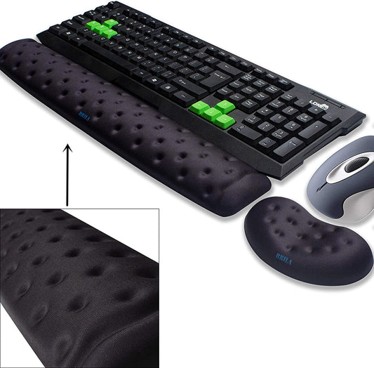 Memory Foam Mouse & Keyboard Wrist Rest Support Pad Cushion Set for Computer, Laptop, Office Work, PC Gaming - Massage Holes Design - Easy Typing Wrist Pain Relief (Black)