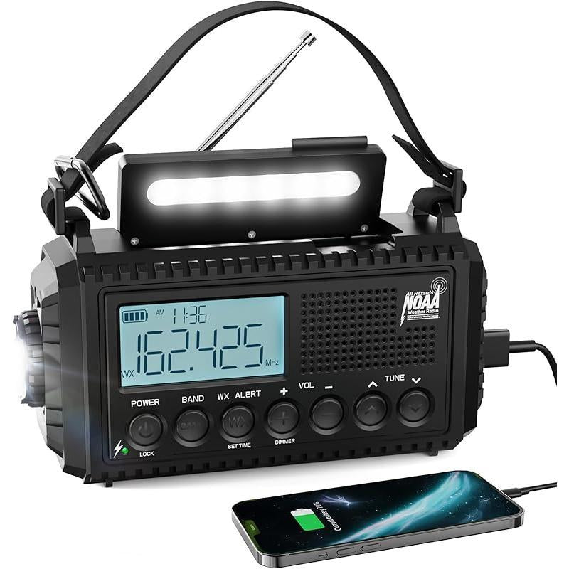 Emergency Radio, 5000Mah/18500Mwh Weather Radio, Solar Hand Crank Radio with AM/FM/SW/NOAA Alert, Cell Phone Charger, Headphone Jack, Flashlight and SOS Siren Audio Emergency Preparedness