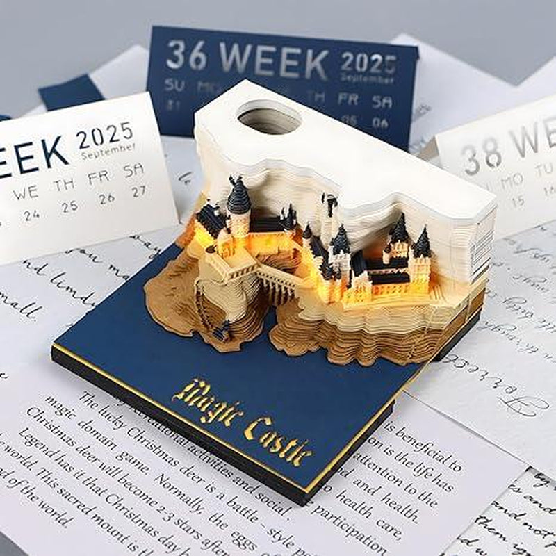 3D Calendar 2025 with Lights | DIY Tear-Away Timepiece Calendar & Memo Pad | Paper Carving Art for Desktop Decor & Unique Gifts,Perfect Birthday Gift and Christmas Gift.