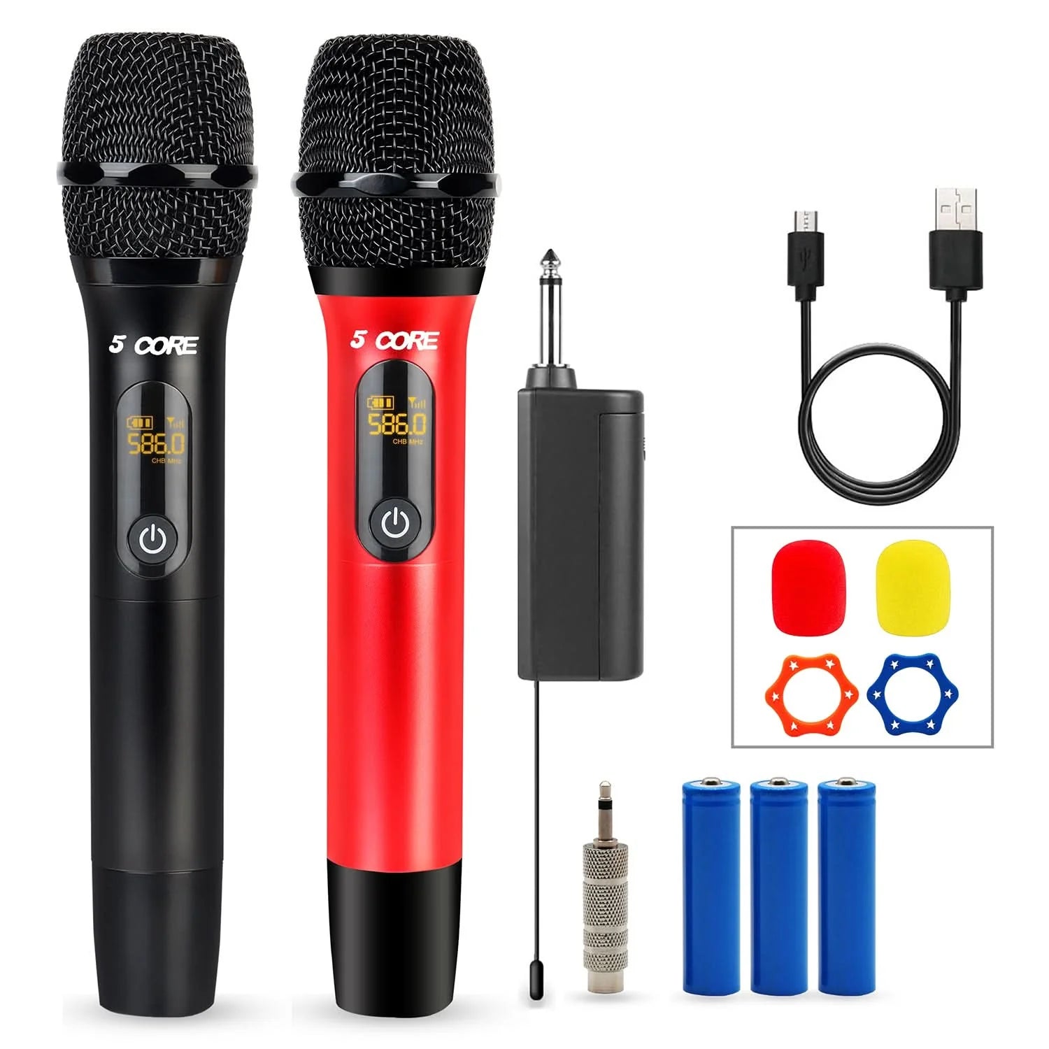 5Core Wireless Microphone Pair UHF Handheld Microfonos Inalambricos Cordless Mic RED + BLACK