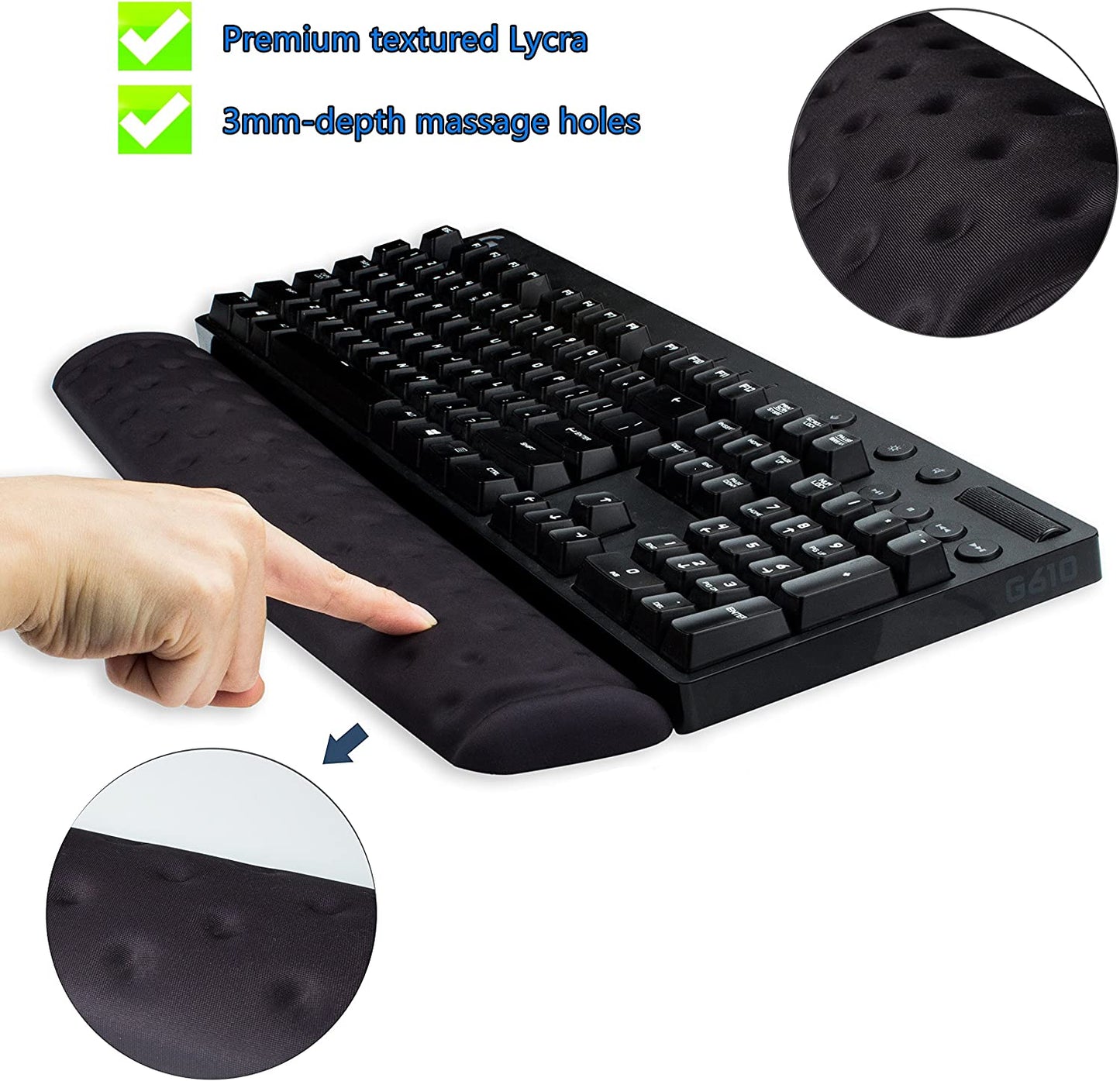 Memory Foam Mouse & Keyboard Wrist Rest Support Pad Cushion Set for Computer, Laptop, Office Work, PC Gaming - Massage Holes Design - Easy Typing Wrist Pain Relief (Black)