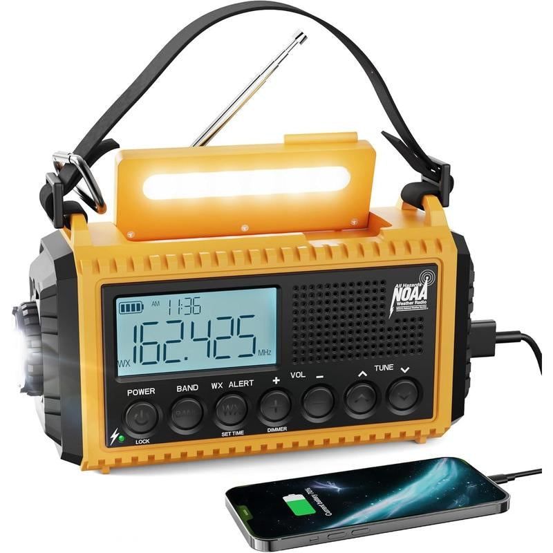 Emergency Radio, 5000Mah/18500Mwh Weather Radio, Solar Hand Crank Radio with AM/FM/SW/NOAA Alert, Cell Phone Charger, Headphone Jack, Flashlight and SOS Siren Audio Emergency Preparedness