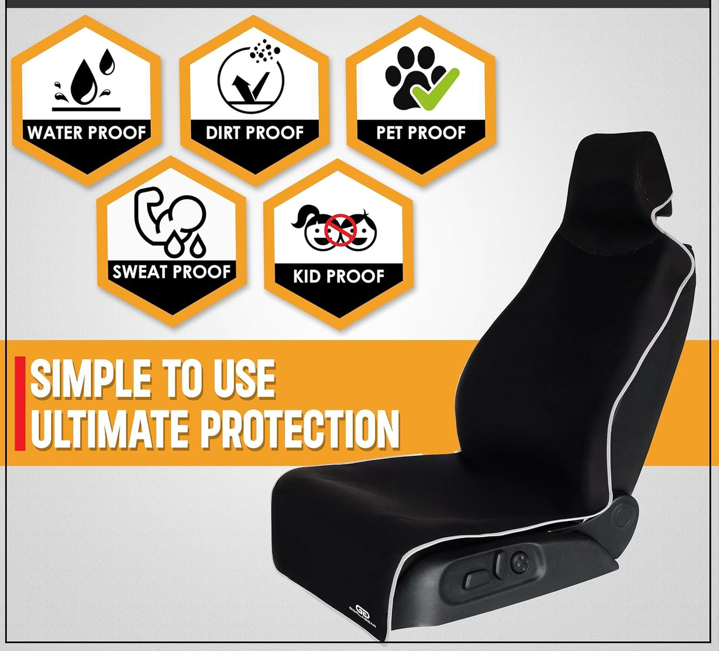 Gear Black Premium Universal Fit Waterproof Stain Resistant Car Seat Cover Neoprene Non-Slip Bucket Seat Dog Kid Protector save Your Leather Cloth Seats Van Truck SUV Auto