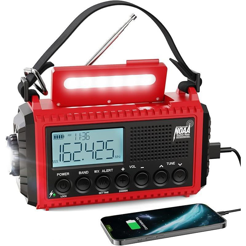 Emergency Radio, 5000Mah/18500Mwh Weather Radio, Solar Hand Crank Radio with AM/FM/SW/NOAA Alert, Cell Phone Charger, Headphone Jack, Flashlight and SOS Siren Audio Emergency Preparedness