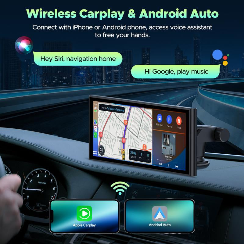 LAMTTO 2024 Newest 9.26 Inch Wireless Carplay &Android Auto with 4K Dash Cam,1080P Backup Camera, Car Audio with Voice Control/Bluetooth/G-Sense/Loop Recording/Mirror Link/Gps