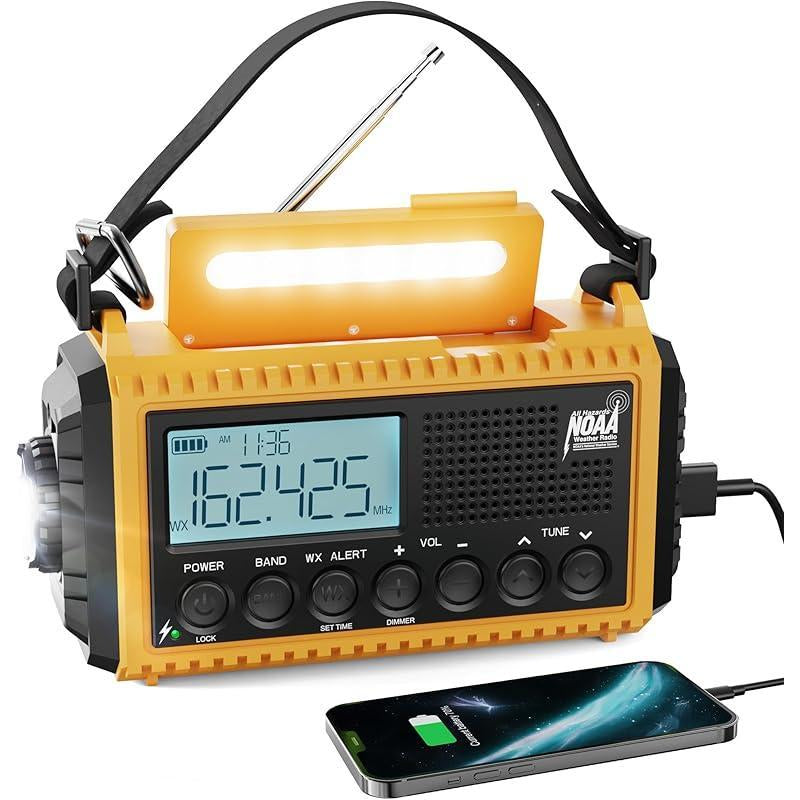 Emergency Radio, 5000Mah/18500Mwh Weather Radio, Solar Hand Crank Radio with AM/FM/SW/NOAA Alert, Cell Phone Charger, Headphone Jack, Flashlight and SOS Siren Audio Emergency Preparedness