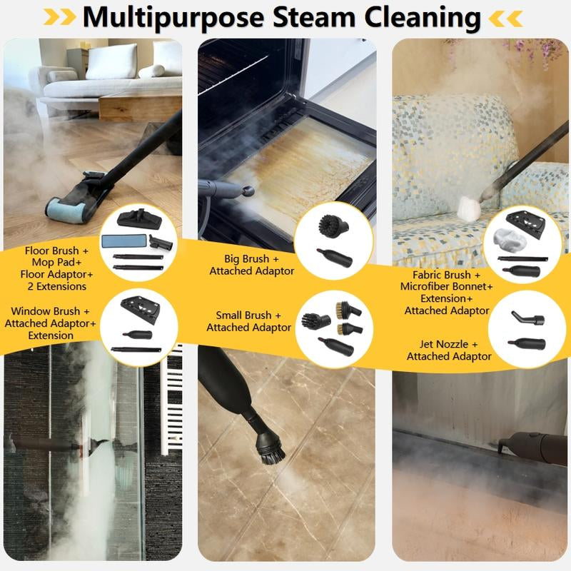 Steambot Steam Cleaner&Mop 15-In-1, 302 °F Steam Temperature, 66 Psi Steam Pressure, 72 Oz Tank Capacity, Chemical-Free Deep Cleaning for Car, Kitchen, Living Room, Bathroom, Multi-Purpose Detachable Steamer Great for Eliminating Grime&Grease,Sanitization