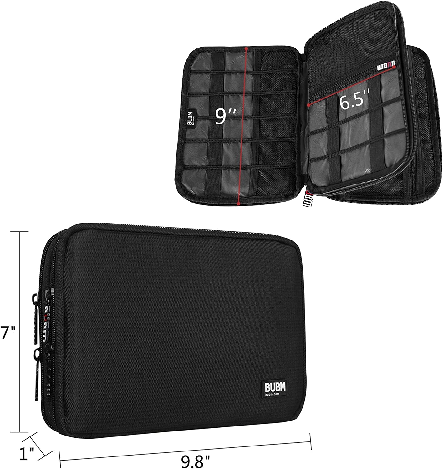 Double Layer Electronic Accessories Organizer, Travel Gadget Bag for Cables, USB Flash Drive, Plug and More, Perfect Size Fits for Ipad Mini (Medium, Black)