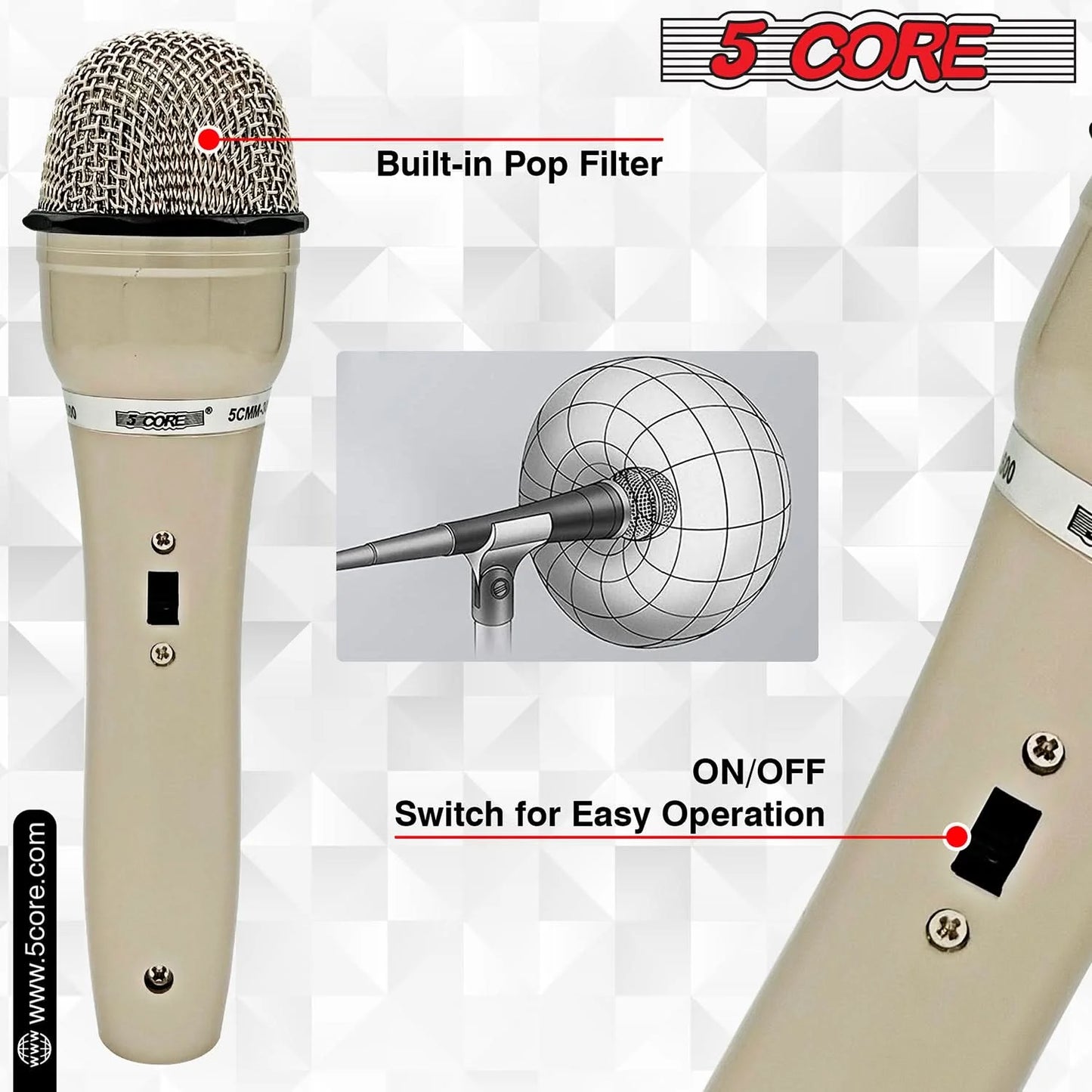 5Core XLR Microphone Dynamic Mic Karaoke Singing Studio Mics Handheld Microfono