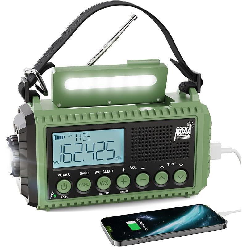 Emergency Radio, 5000Mah/18500Mwh Weather Radio, Solar Hand Crank Radio with AM/FM/SW/NOAA Alert, Cell Phone Charger, Headphone Jack, Flashlight and SOS Siren Audio Emergency Preparedness