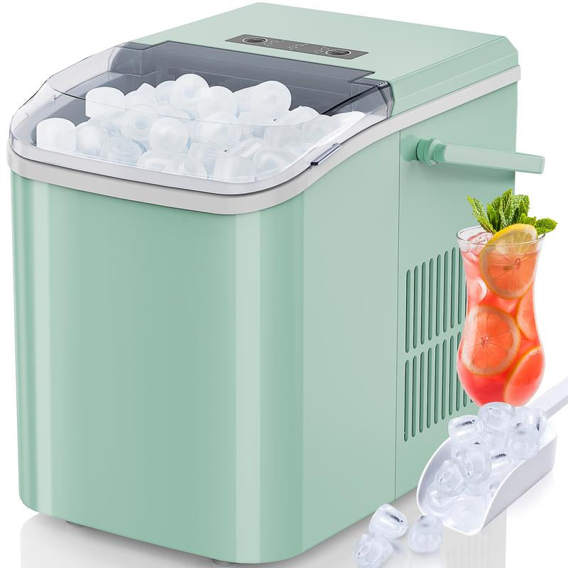 Sweetfurniture Countertop Ice Maker Machine, Basket and Handle, 9 Cubes in 6 Mins, 26.5Lbs/24Hrs, 2 Sizes of Bullet Kitchen Utensils