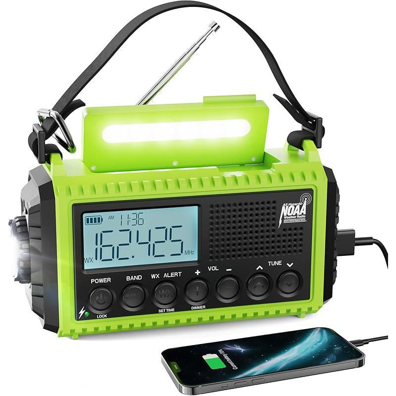 Emergency Radio, 5000Mah/18500Mwh Weather Radio, Solar Hand Crank Radio with AM/FM/SW/NOAA Alert, Cell Phone Charger, Headphone Jack, Flashlight and SOS Siren Audio Emergency Preparedness