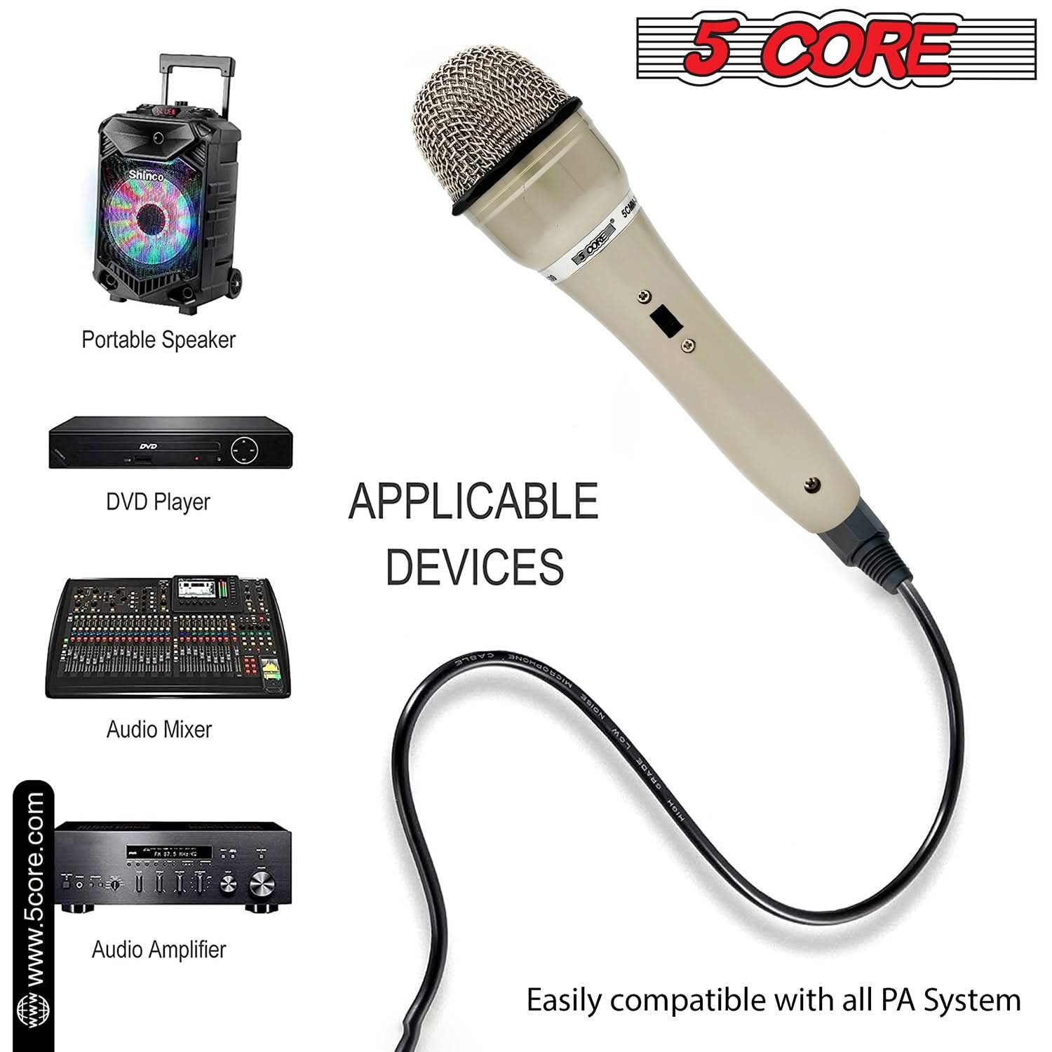 5Core XLR Microphone Dynamic Mic Karaoke Singing Studio Mics Handheld Microfono