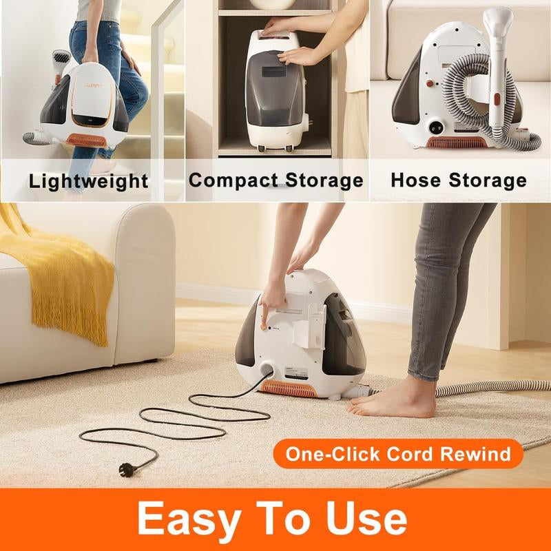 Uwant-Portable Carpet Cleaner, 12Kpa Powerful Suction Stain Remover with Self Cleaning Feature, Lightweight Carpet Shampooer for Deep Cleaning Couchs, Sofas, Car Seats and Pet Satins, B100-A