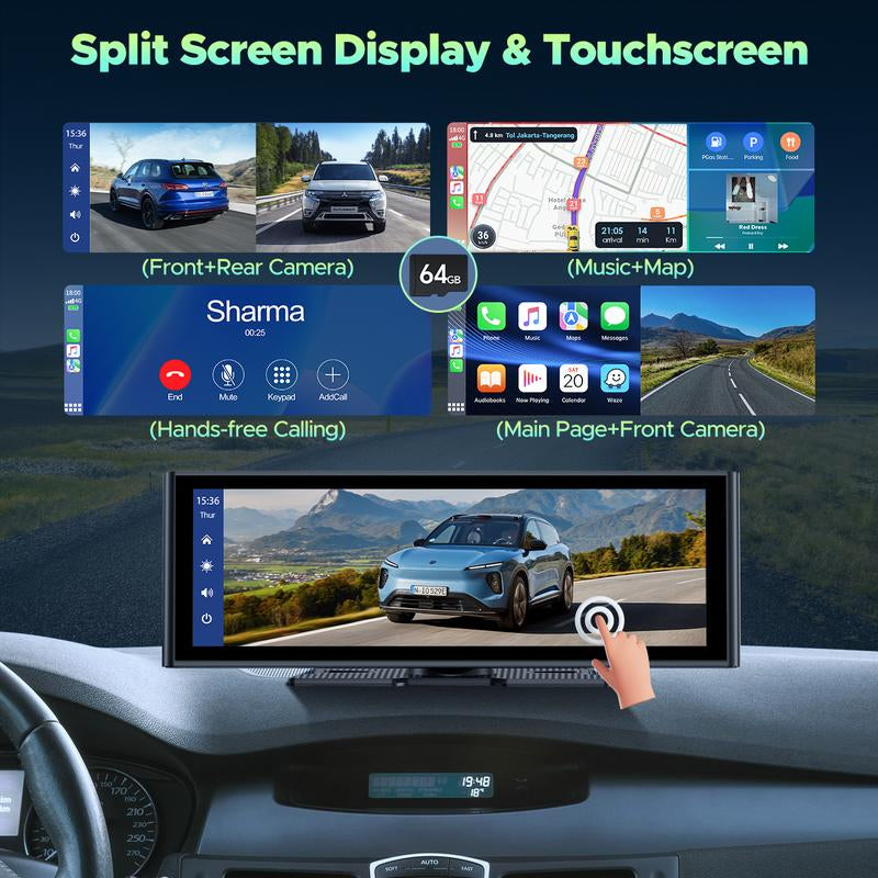 LAMTTO 2024 Newest 9.26 Inch Wireless Carplay &Android Auto with 4K Dash Cam,1080P Backup Camera, Car Audio with Voice Control/Bluetooth/G-Sense/Loop Recording/Mirror Link/Gps