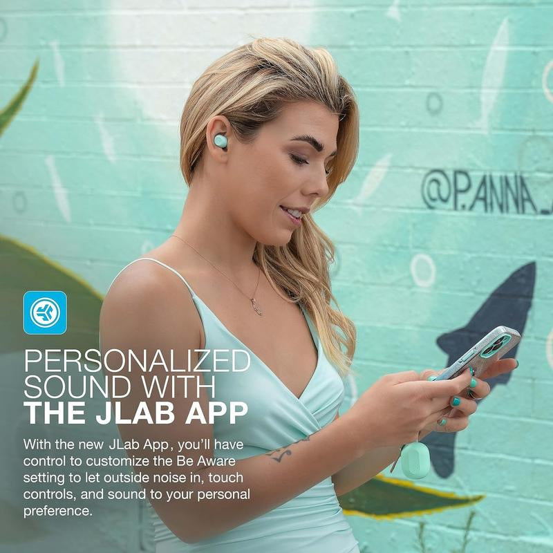 Jlab Jbuds Mini Earbuds, Smallest Bluetooth Earphones, IP55 Waterproof Earbuds, Be Aware Safety Mode, Customize Sound/Controls, Android / Iphone